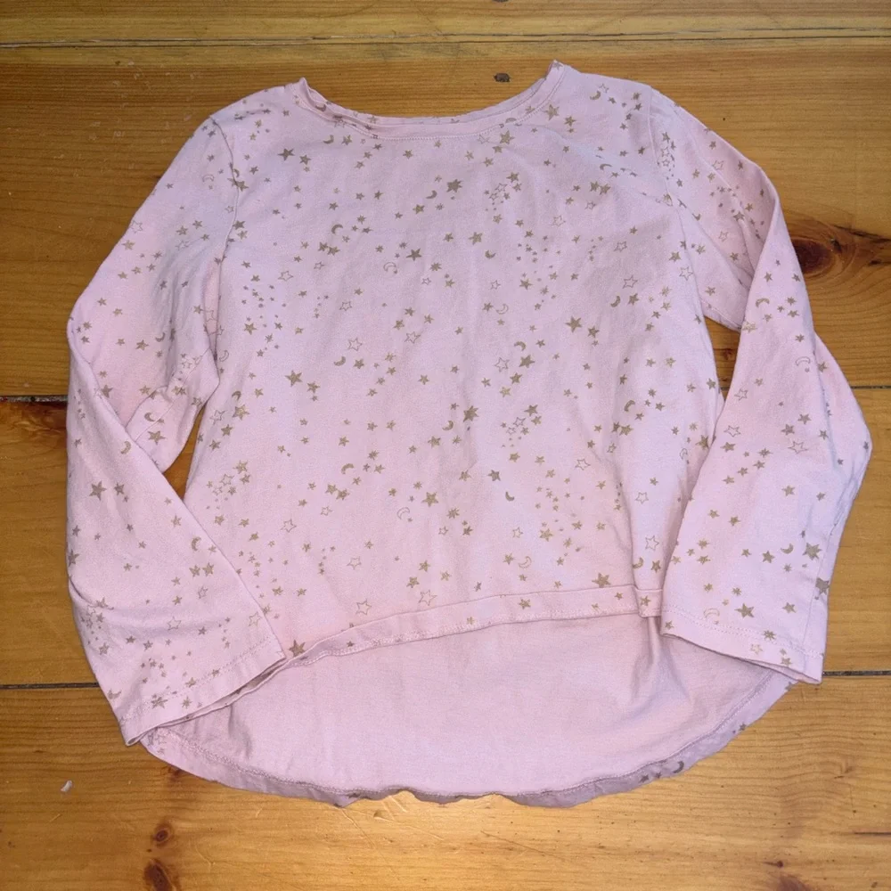 Old Navy Girls Pink Long Sleeve Tee Gold Star Print Size 10